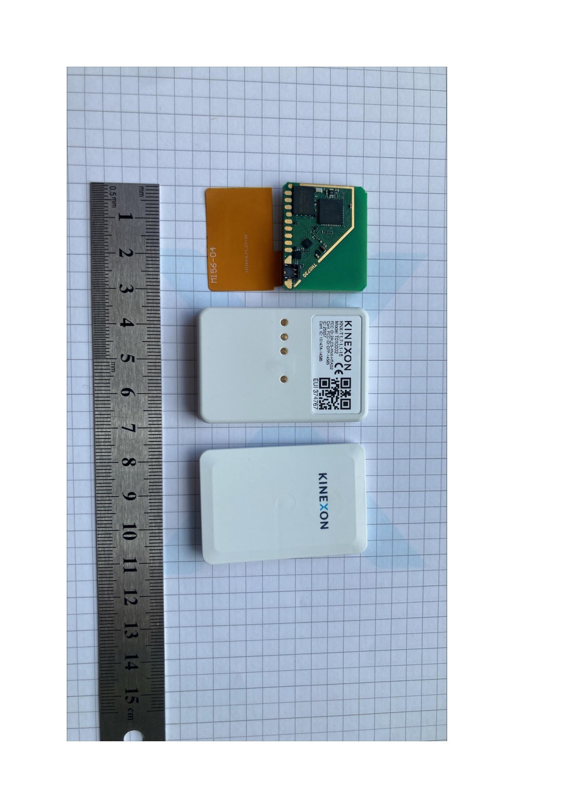 KINEXON HTAG2 player tag opened, showing label and flex antenna