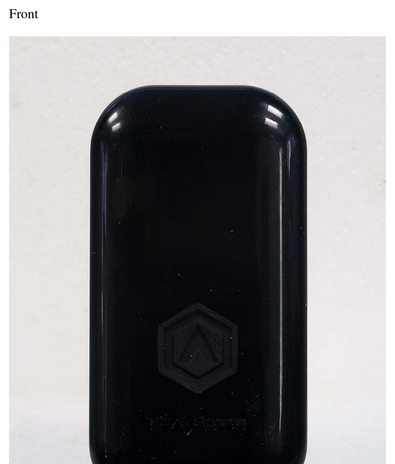 STATSports Apex pod exterior, front: a glossy black rounded unit with the embossed STATSports hexagon logo